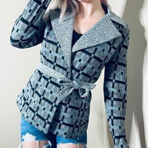 Vintage 70s/80s Ned J. geometric checkered print tie waist blazer